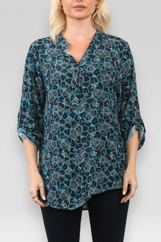 LEOPARD PAISLEY PRINT SHIRT TEAL