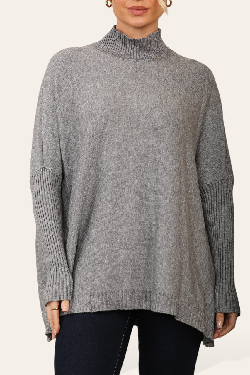 RIBBED TRUI MET HOGE HALS GRIJS
