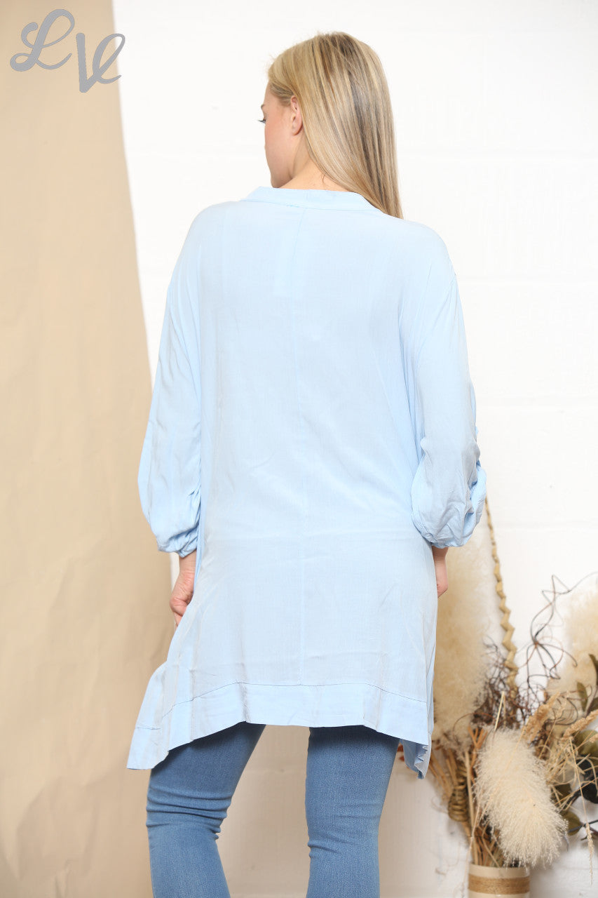 Dames Blouse met Folie Tekstprint Lichtblauw