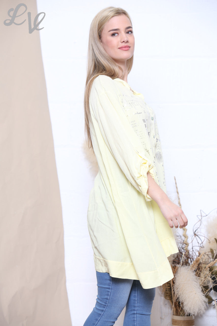 Ladies Foil Script Print Blouse Lemon