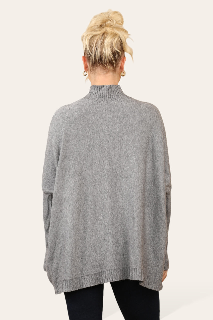RIBBED TRUI MET HOGE HALS GRIJS