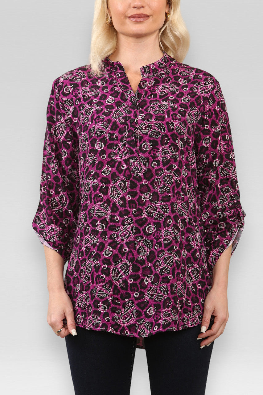 LEOPARD PAISLEY PRINT SHIRT MAGENTA