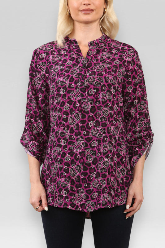 LEOPARD PAISLEY PRINT SHIRT MAGENTA