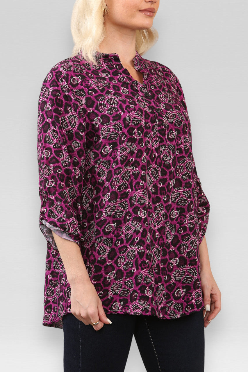 LEOPARD PAISLEY PRINT SHIRT MAGENTA