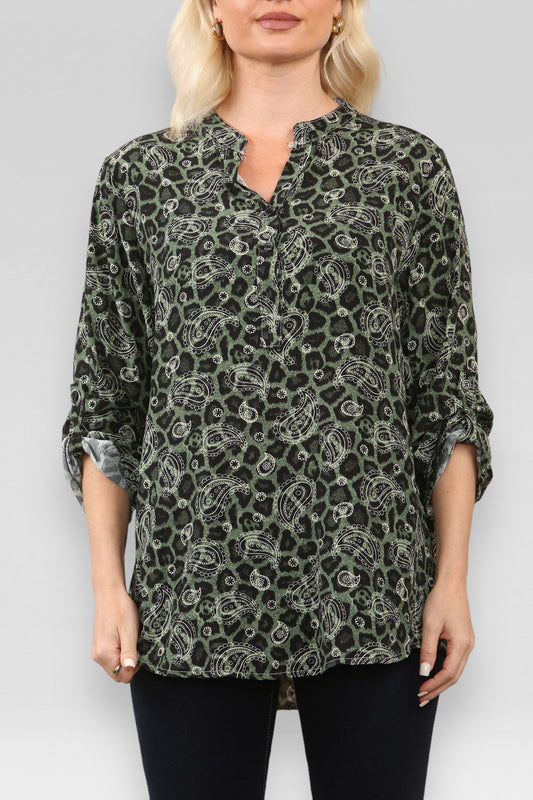 LEOPARD PAISLEY PRINT SHIRT KHAKI