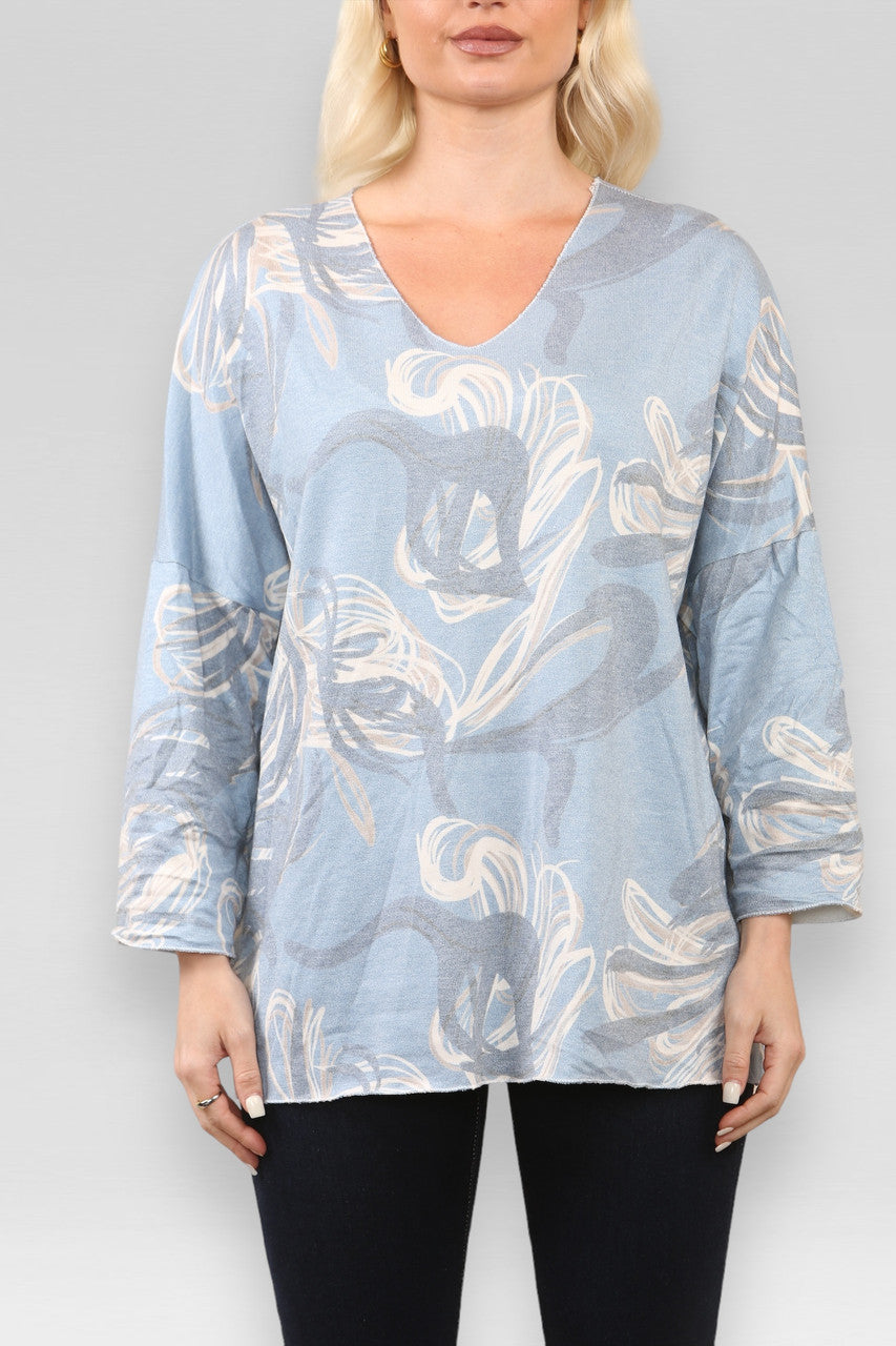 ABSTRACT BLOEMENPRINT TRUI DENIM