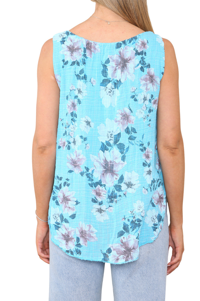 Dames Mouwloze Top met Bloemenprint Turkoois