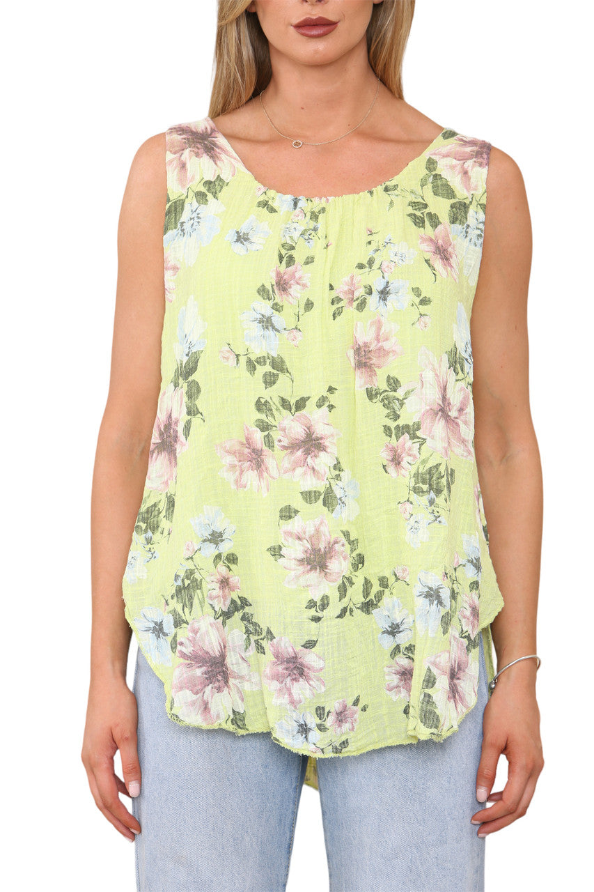 Dames Bloemenprint Mouwloze Vest Top Lime