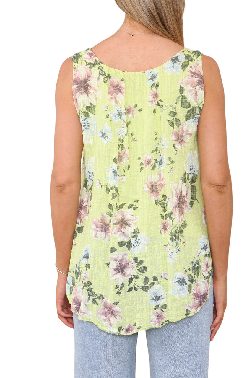 Dames Bloemenprint Mouwloze Vest Top Lime