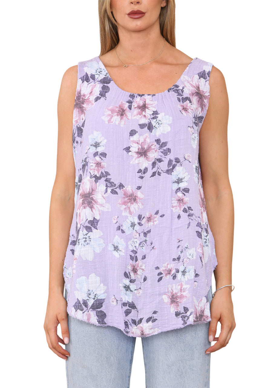 Dames Mouwloze Top met Bloemenprint Lila