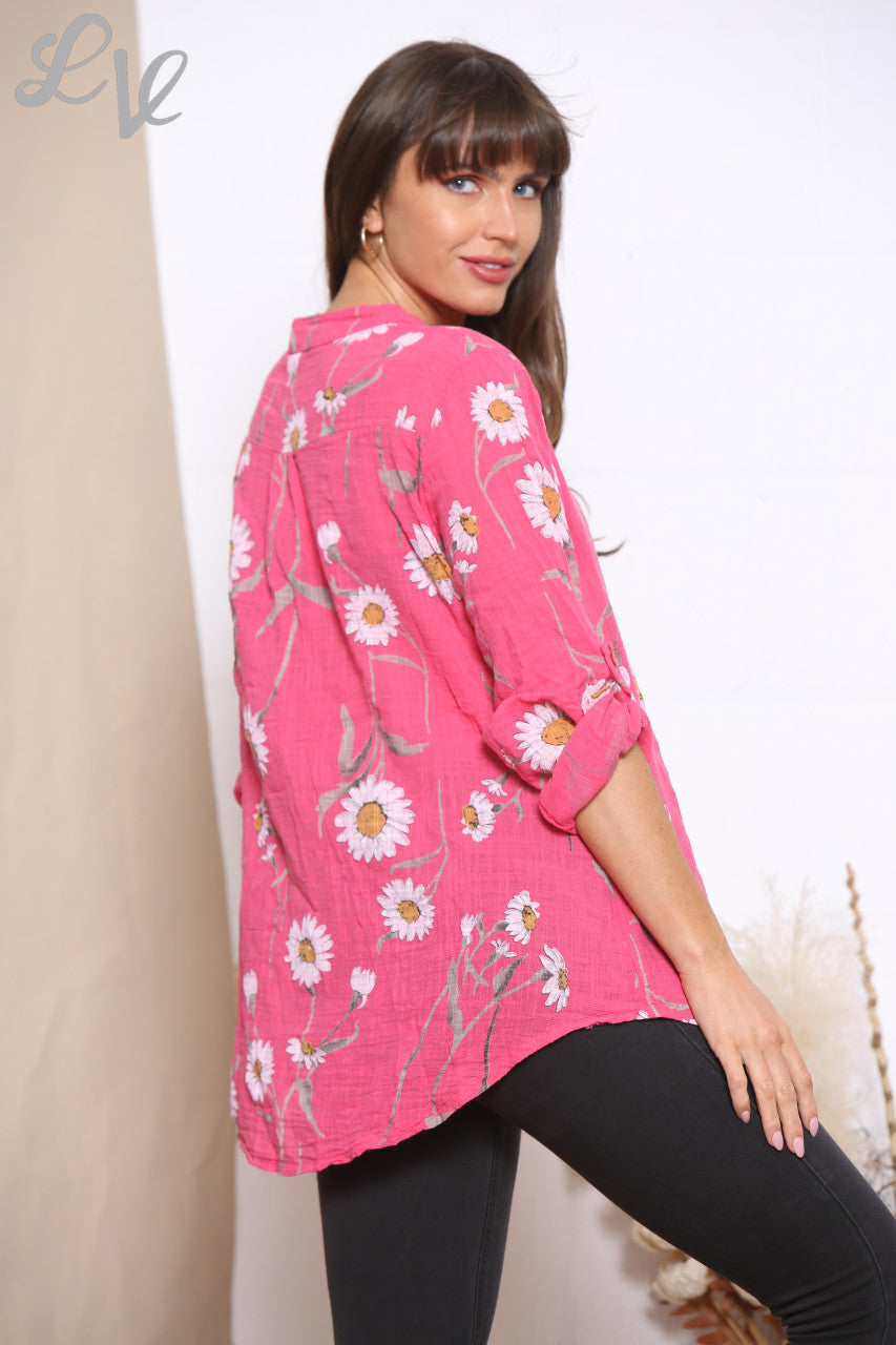 Dames Top met Madeliefjesprint Cerise