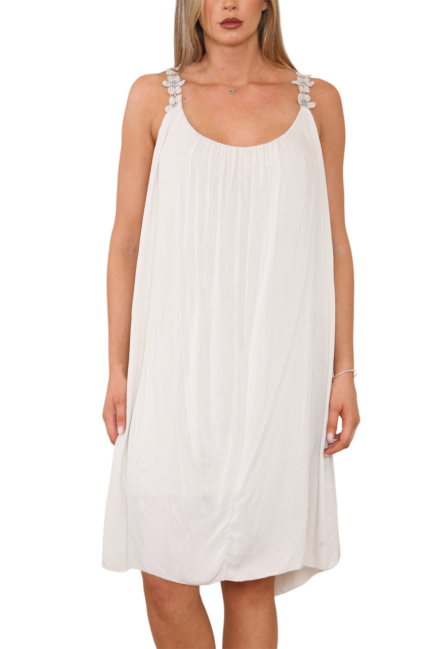 Ladies Floral Strap Detail Dress Stone