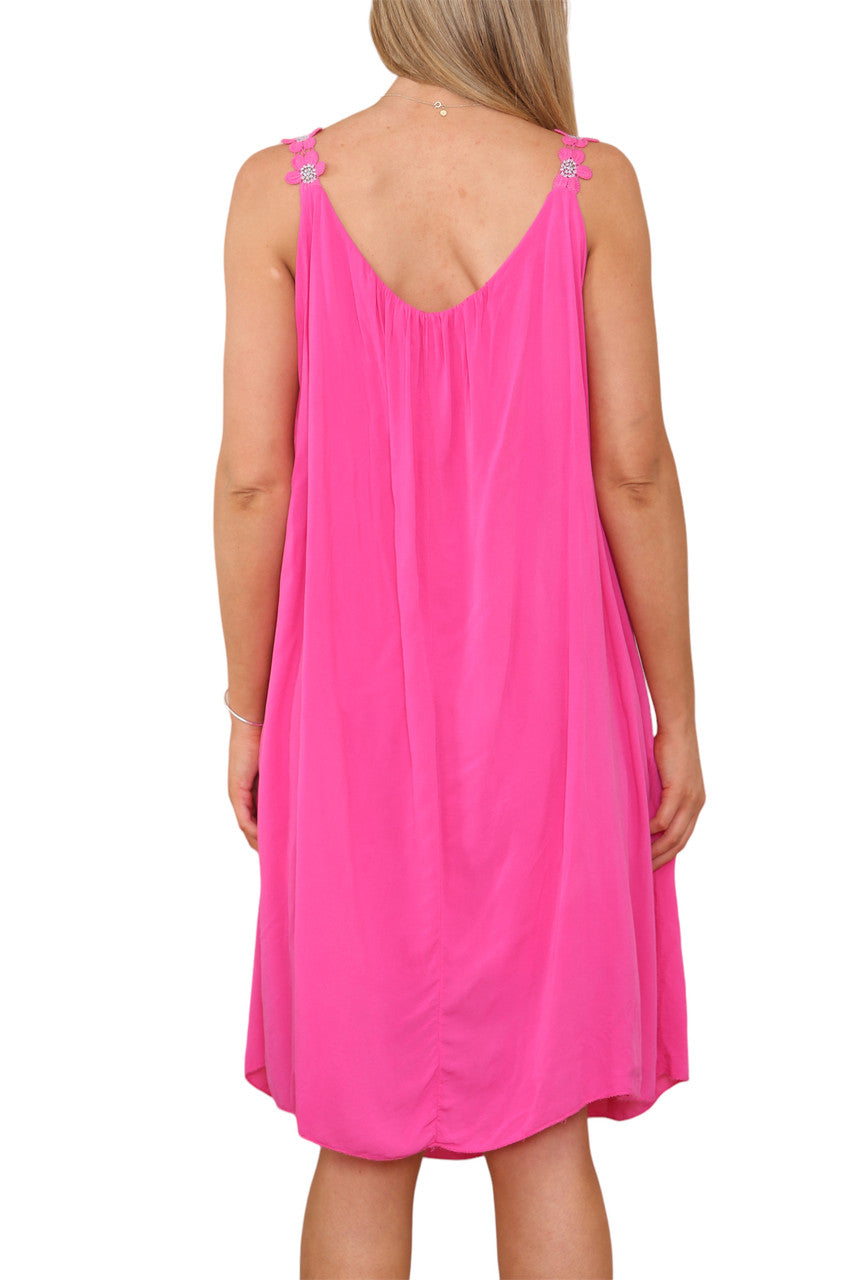 Dames Jurk met Bloemenprint en Bandjes Cerise