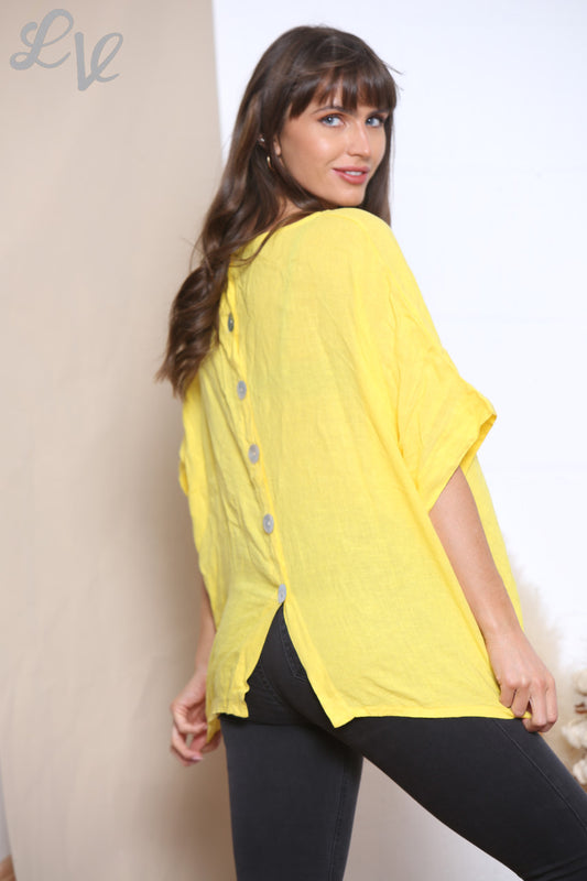 Ladies Buttons Back Top Yellow