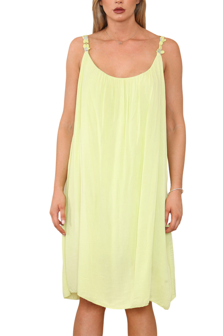 Ladies Floral Strap Detail Dress Lime