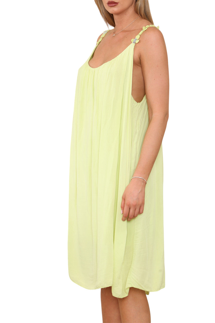 Ladies Floral Strap Detail Dress Lime
