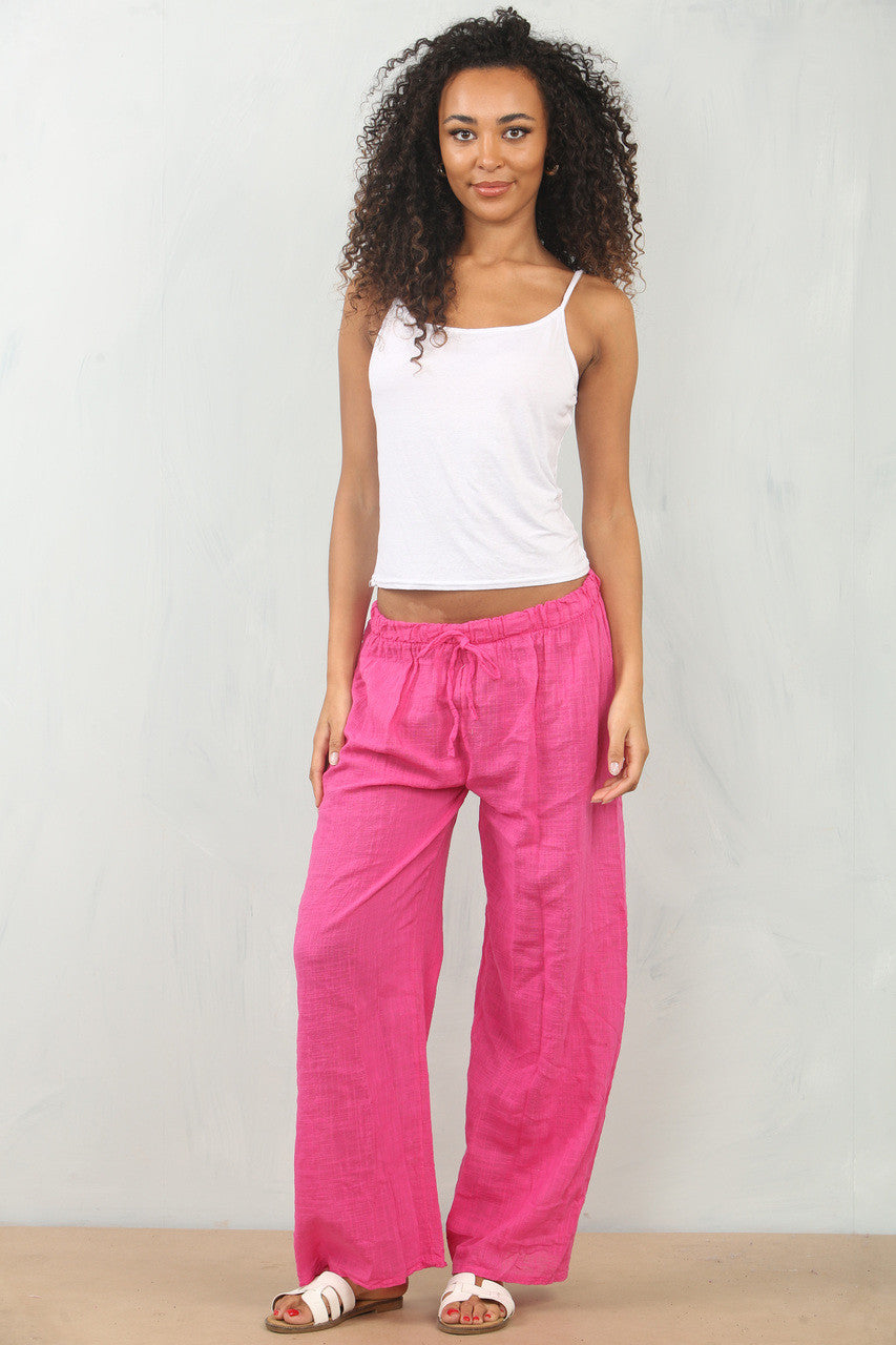 ELASTICATED WAIST COTTON TROUSERS CERISE