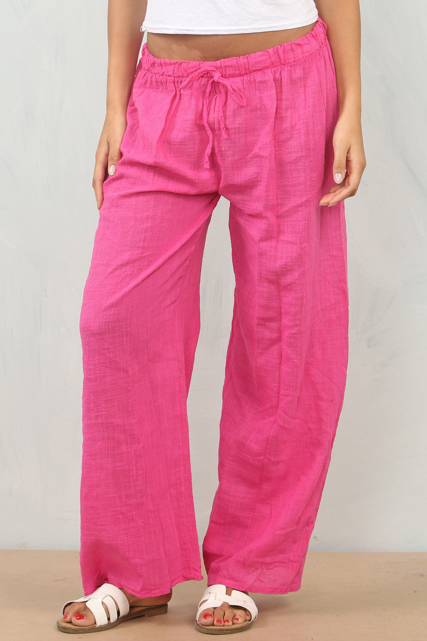 ELASTICATED WAIST COTTON TROUSERS CERISE