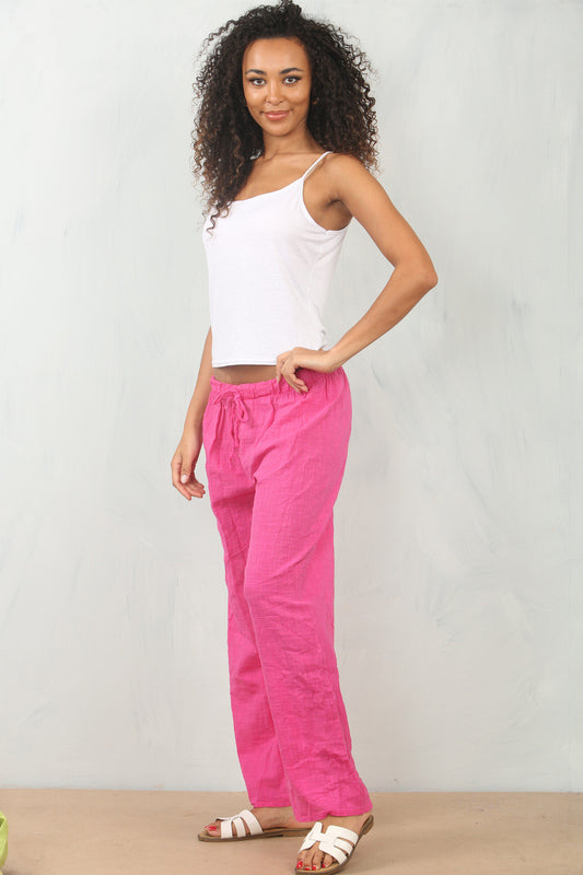 ELASTICATED WAIST COTTON TROUSERS CERISE