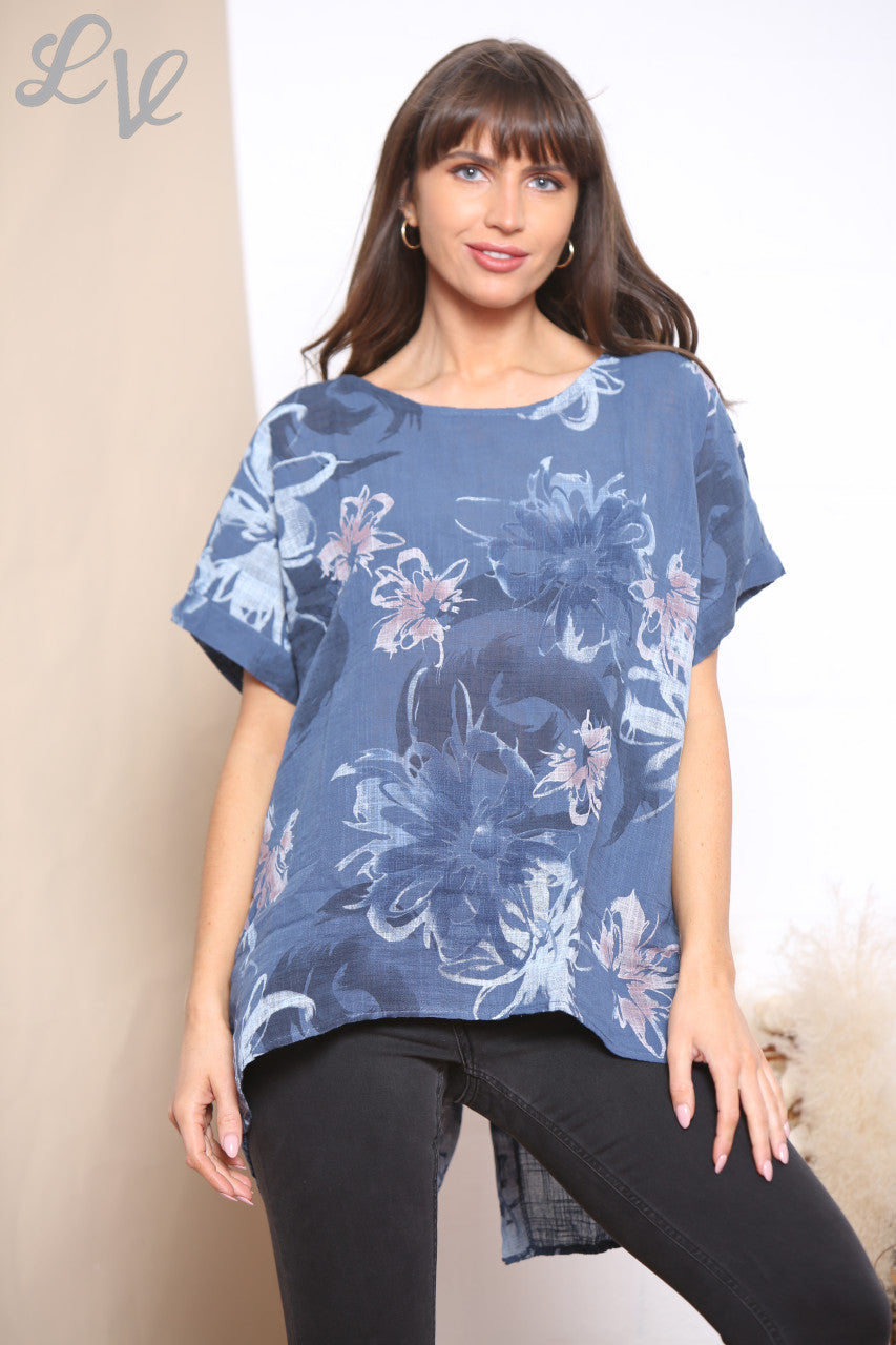 Ladies Floral Print Button Back Top