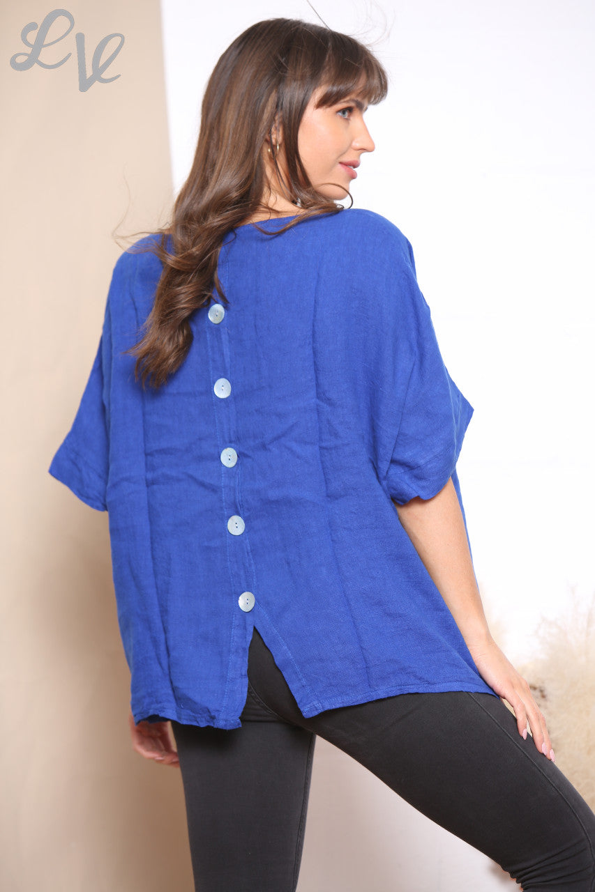 Ladies Buttons Back Top Royal Blue