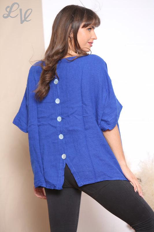 Ladies Buttons Back Top Royal Blue