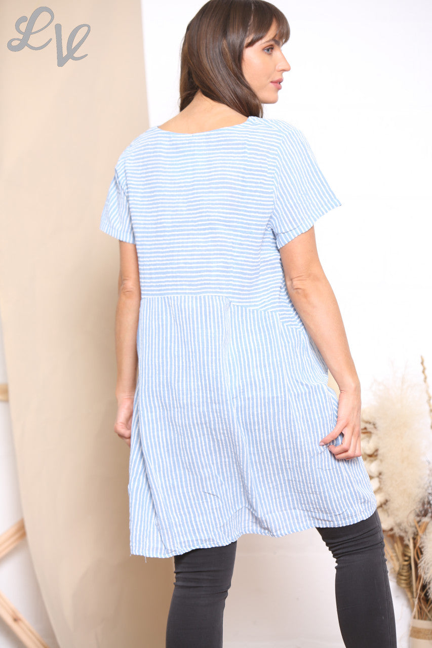 Ladies Stripes Tunic Top Dress Light Blue