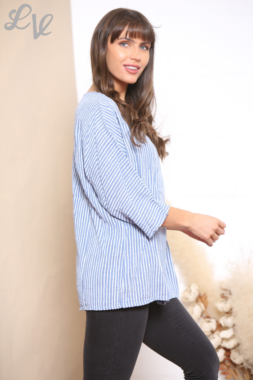 Ladies Stripes Top Denim