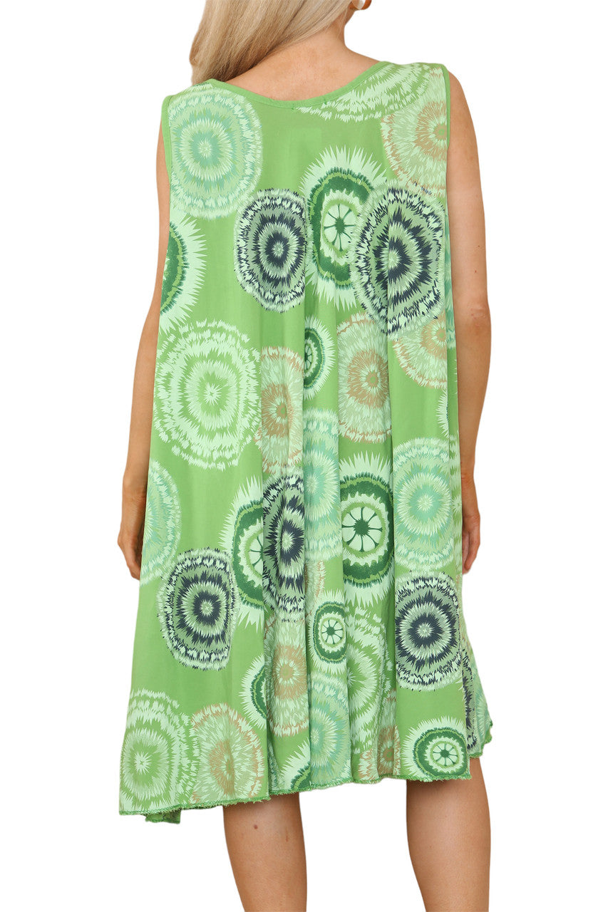 Dames Tie Dye V-hals Mouwloze Jurk met Hanky Zoom Groen