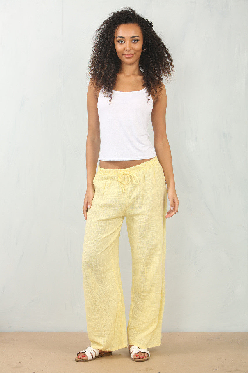 ELASTICATED WAIST COTTON TROUSERS LEMON