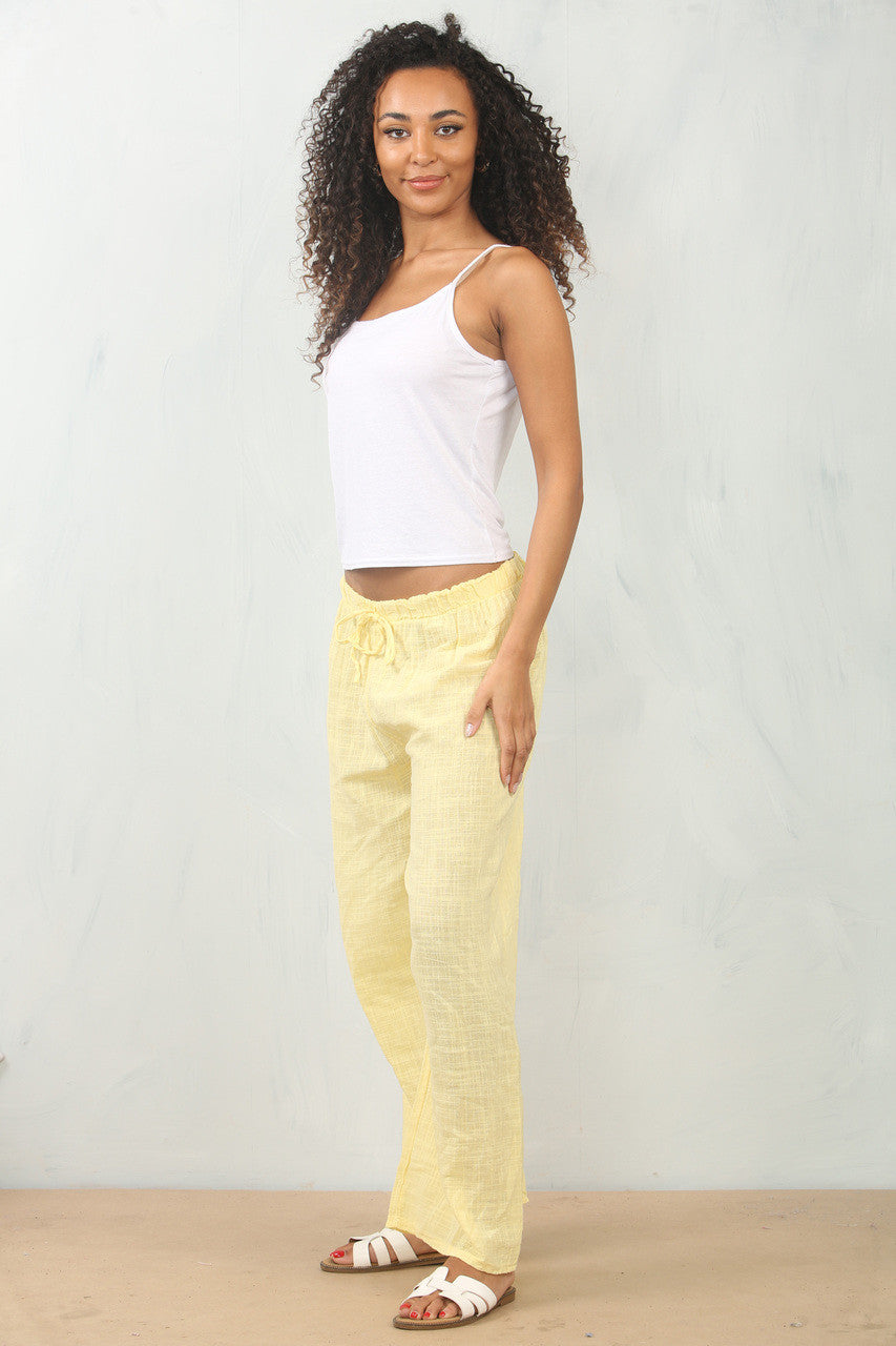 ELASTICATED WAIST COTTON TROUSERS LEMON