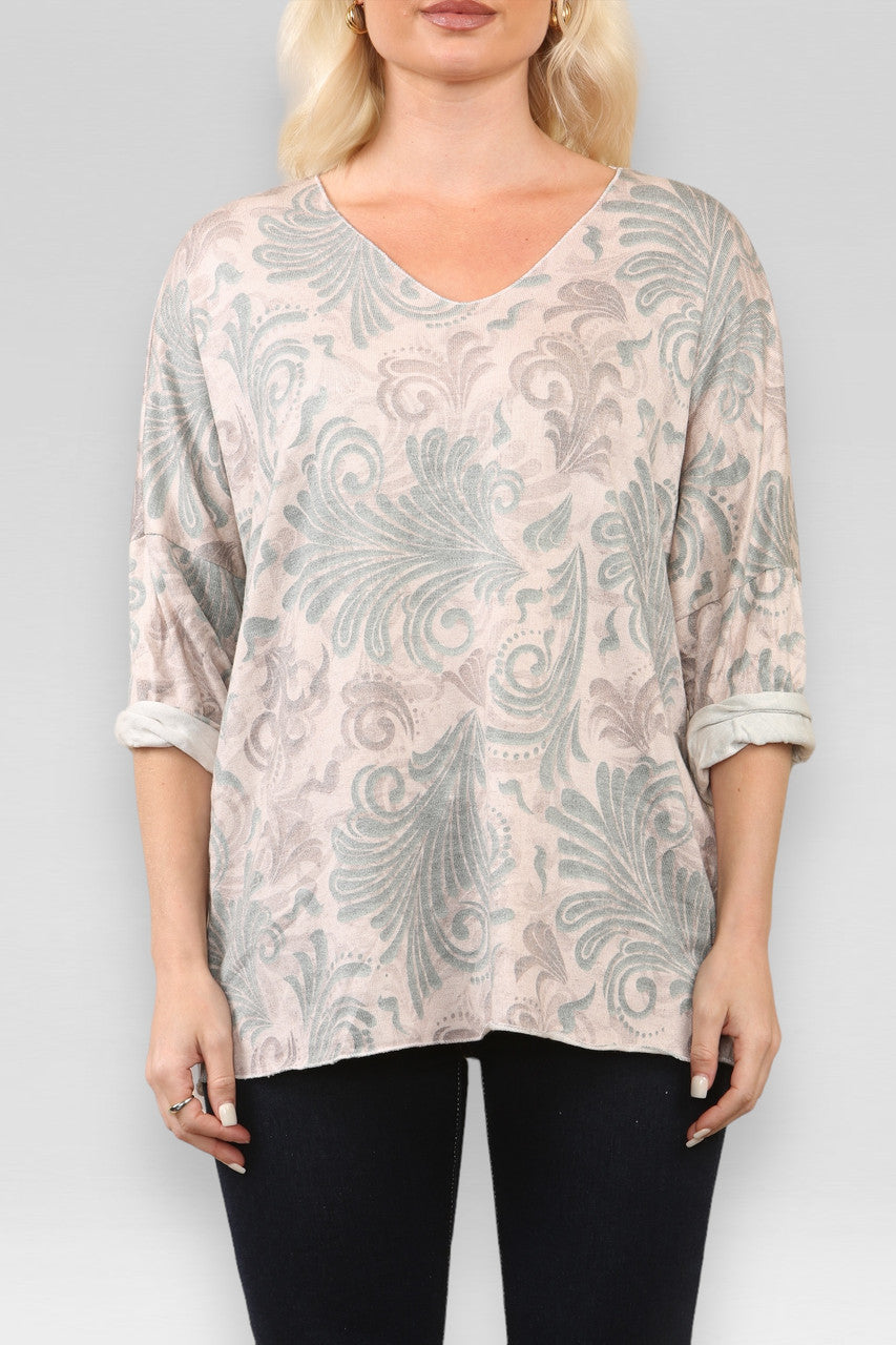 BAROKKE TRUI MET PRINT KHAKI
