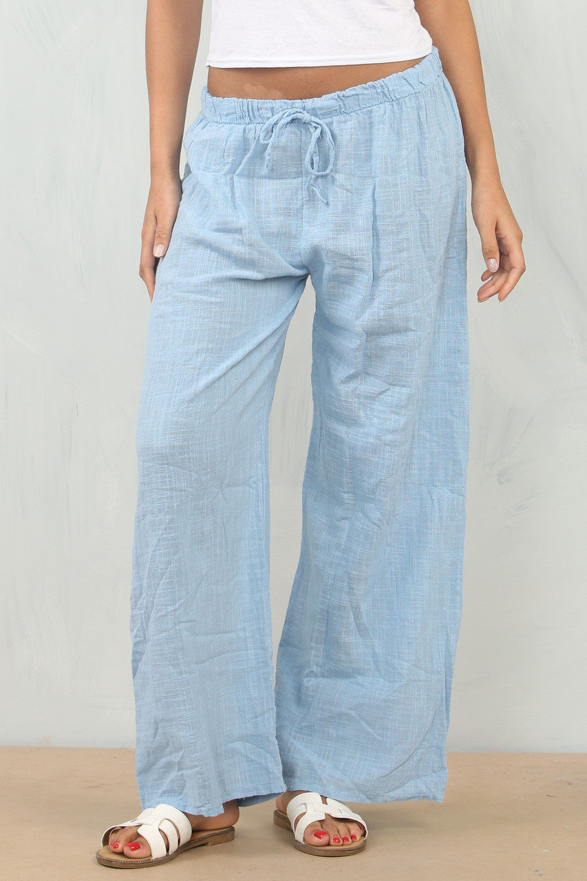 KATOENEN BROEK LICHTBLAUW MET ELASTISCHE TAILLE