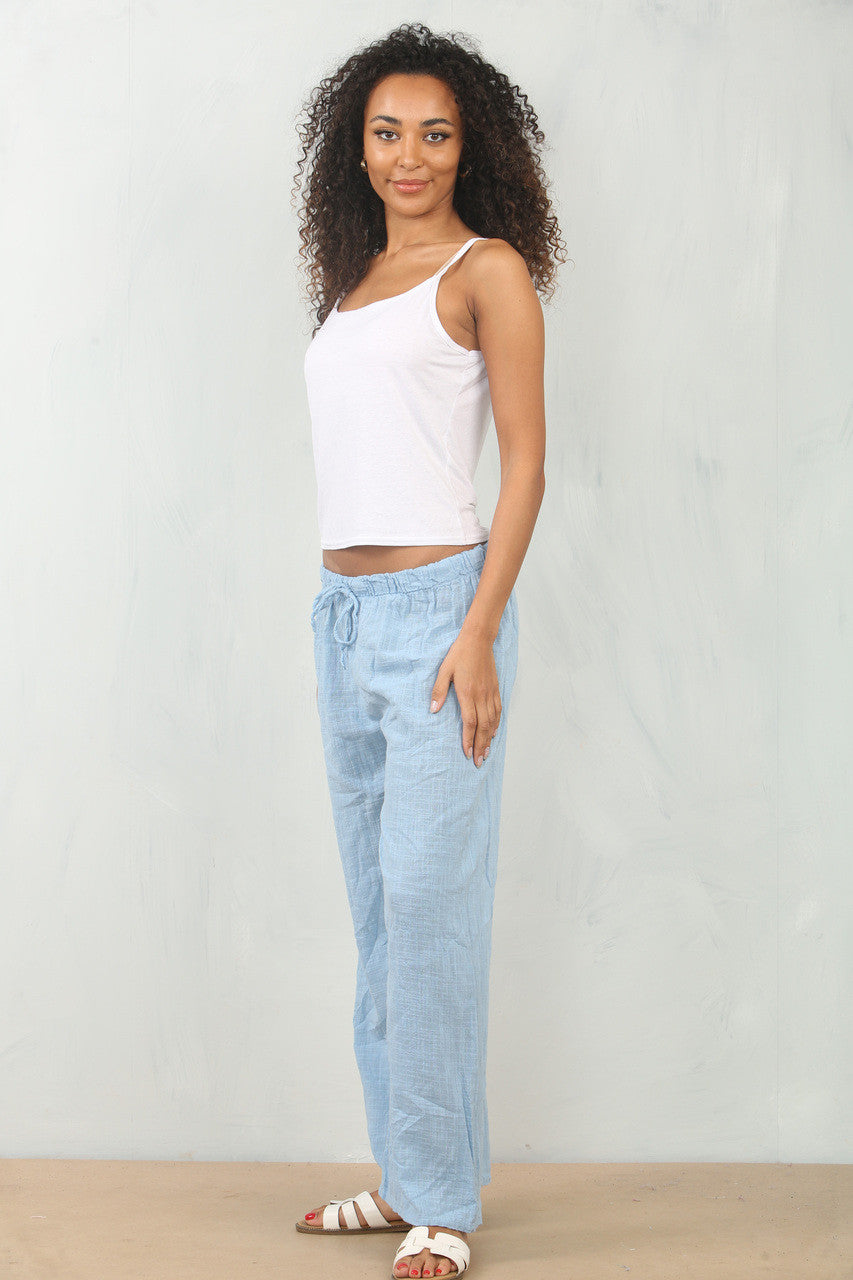 KATOENEN BROEK LICHTBLAUW MET ELASTISCHE TAILLE