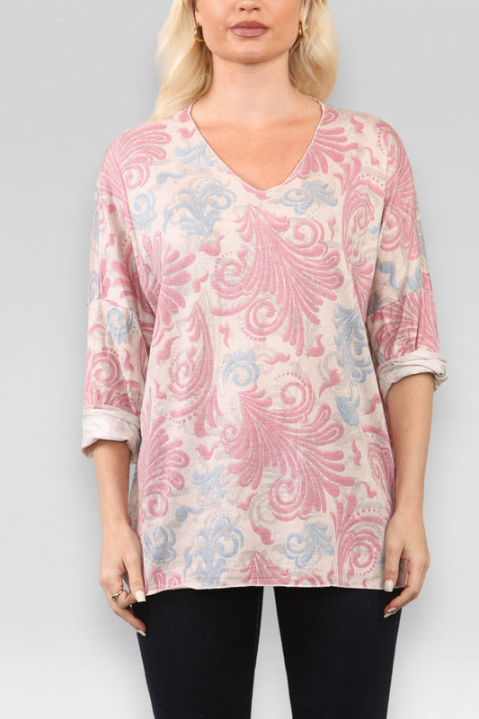 BAROQUE PRINT JUMPER CERISE