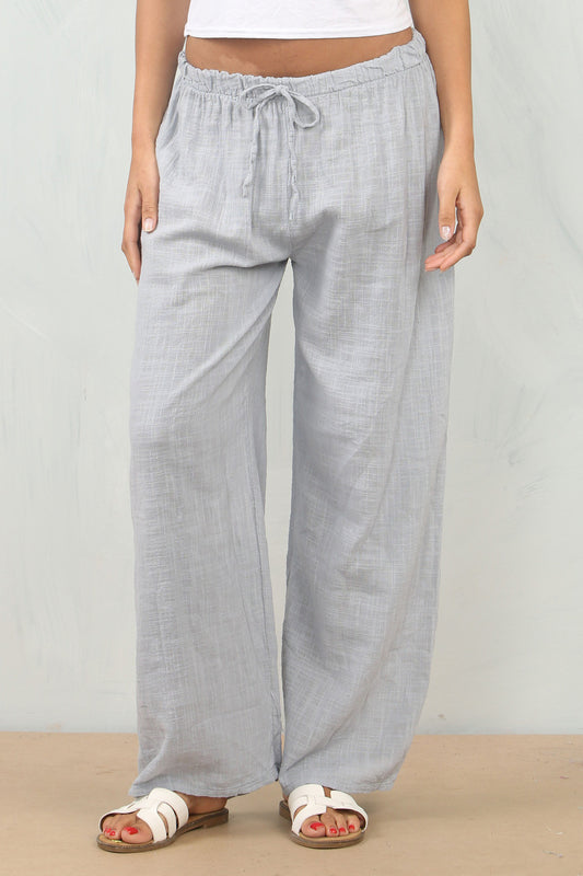 KATOENEN BROEK MET ELASTIEK IN DE TAILLE GRIJS