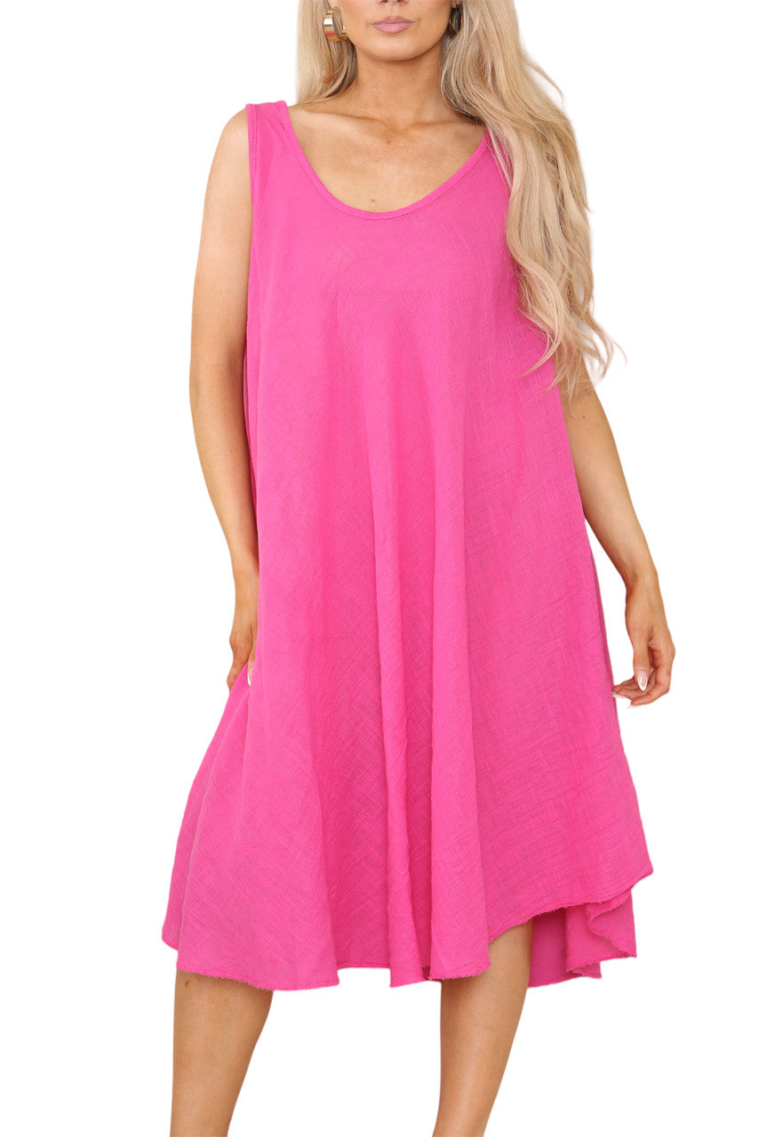 Dames Effen V-hals Mouwloze Jurk met Asymmetrische Zoom Cerise