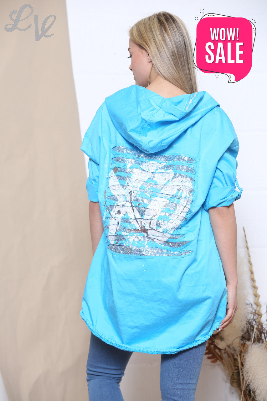 Ladies Sequin & Foil Back Jacket Aqua