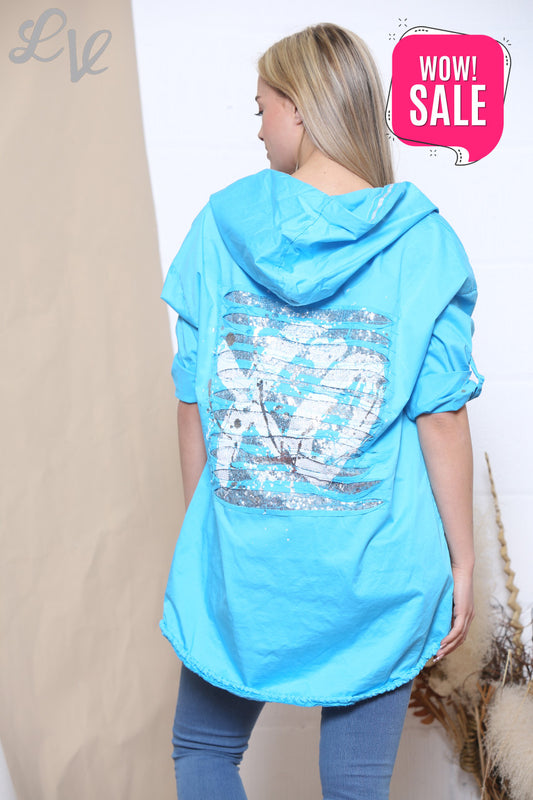 Dames Sequin & Folie Jasje Achterkant Aqua