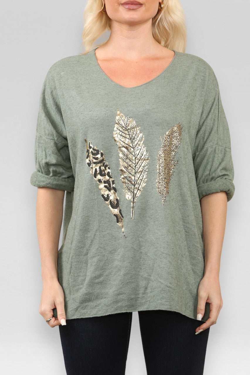 TRUI TOP MET VEERFOLIEPRINT KHAKI