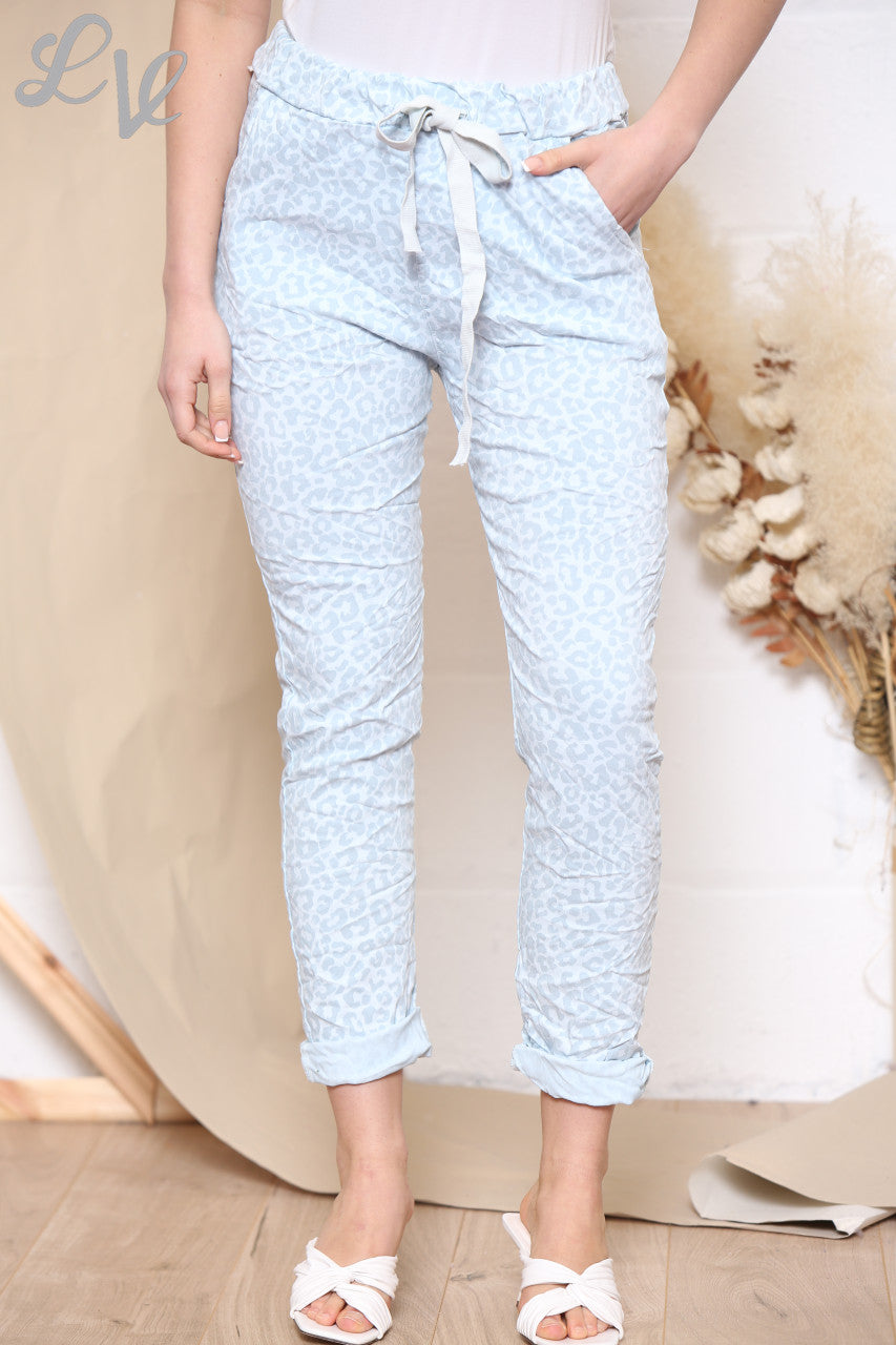 Ladies Animal Print Magic Trousers Pants Light Blue