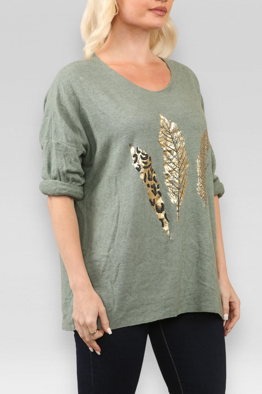 TRUI TOP MET VEERFOLIEPRINT KHAKI