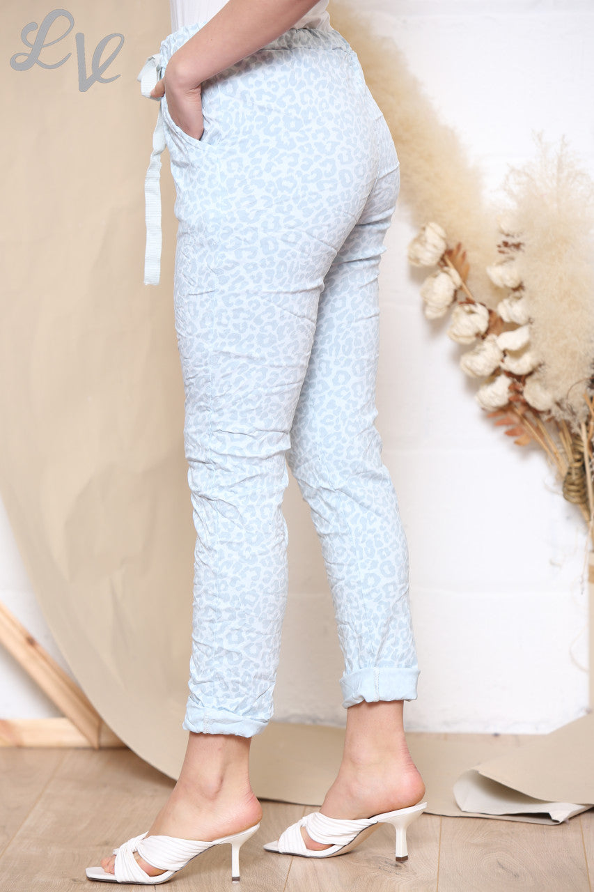 Ladies Animal Print Magic Trousers Pants Light Blue