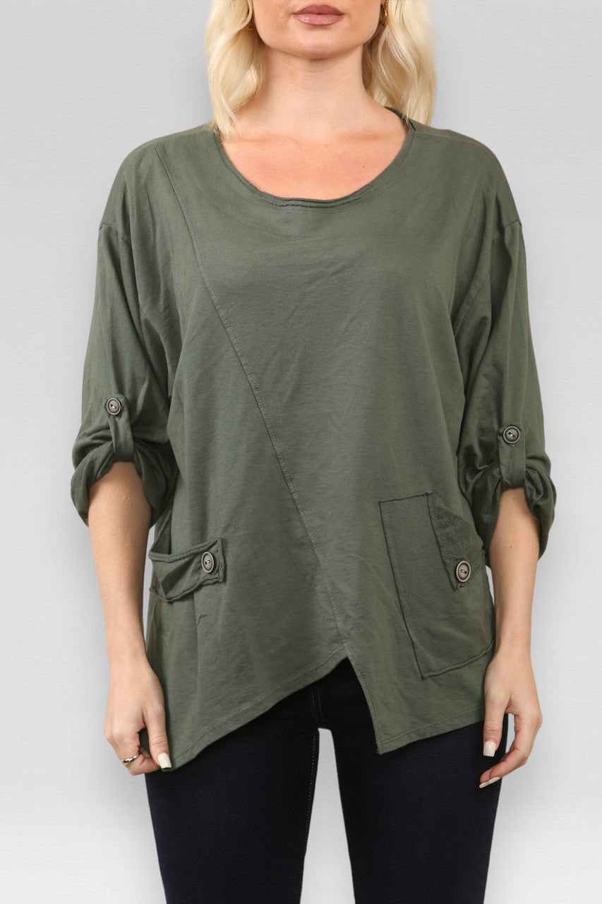 SWEATER MET ZAK EN NAADDETAIL KHAKI