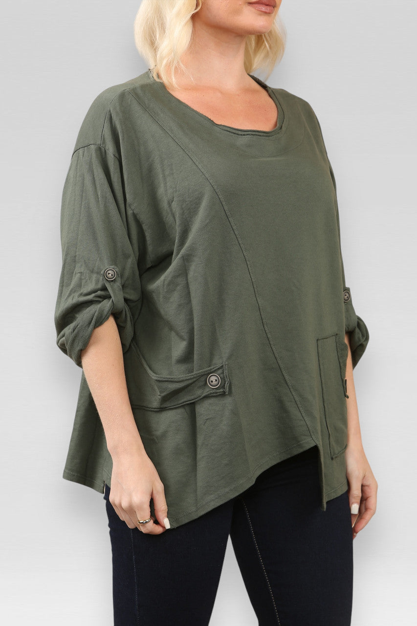 SWEATER MET ZAK EN NAADDETAIL KHAKI