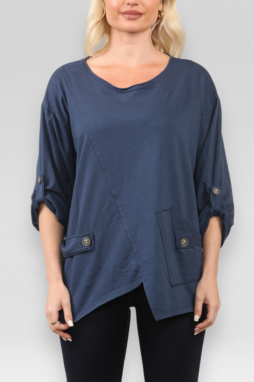 SWEATSHIRT TOP MET ZAK EN NAAD DETAIL NAVY
