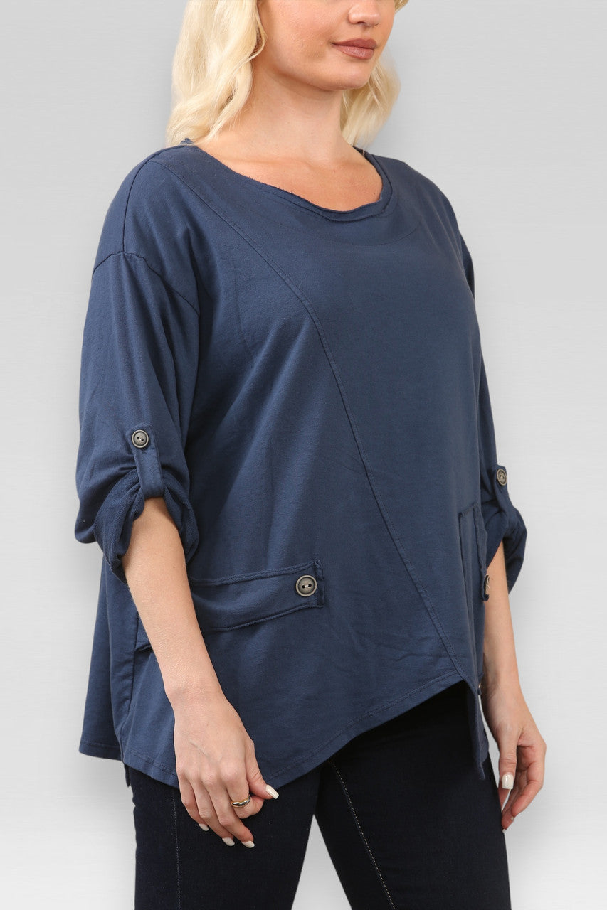 SWEATSHIRT TOP MET ZAK EN NAAD DETAIL NAVY