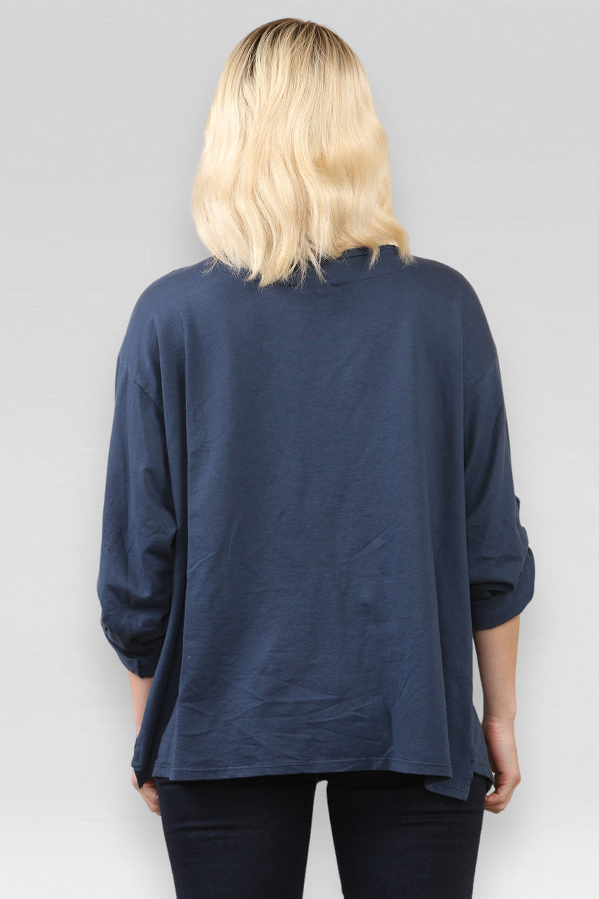 SWEATSHIRT TOP MET ZAK EN NAAD DETAIL NAVY