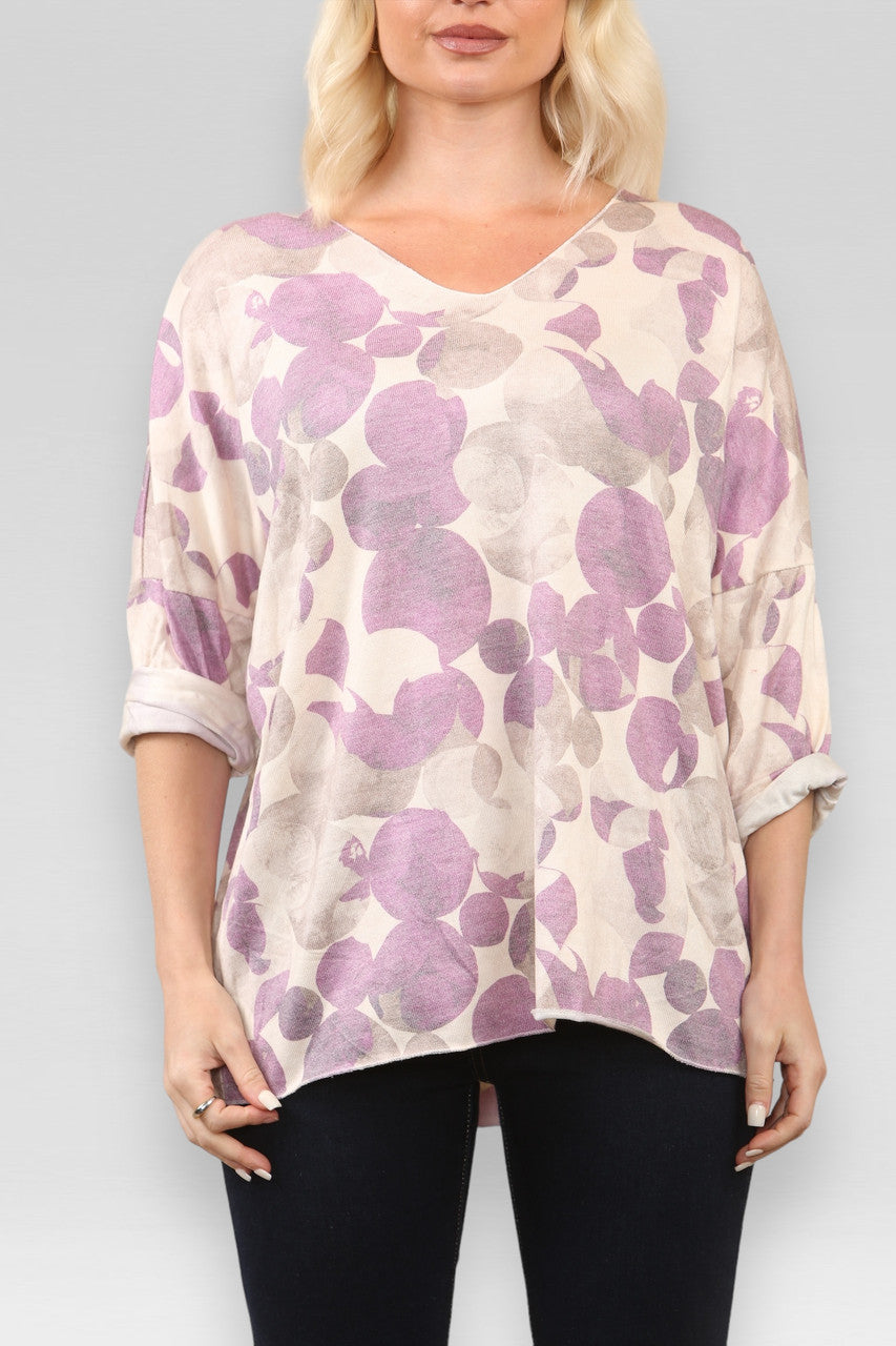 JUMPER MET PRINT VAN ABSTRACTE CIRKELS MAGENTA