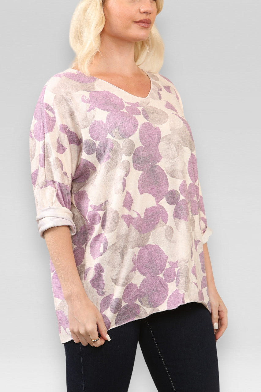 JUMPER MET PRINT VAN ABSTRACTE CIRKELS MAGENTA
